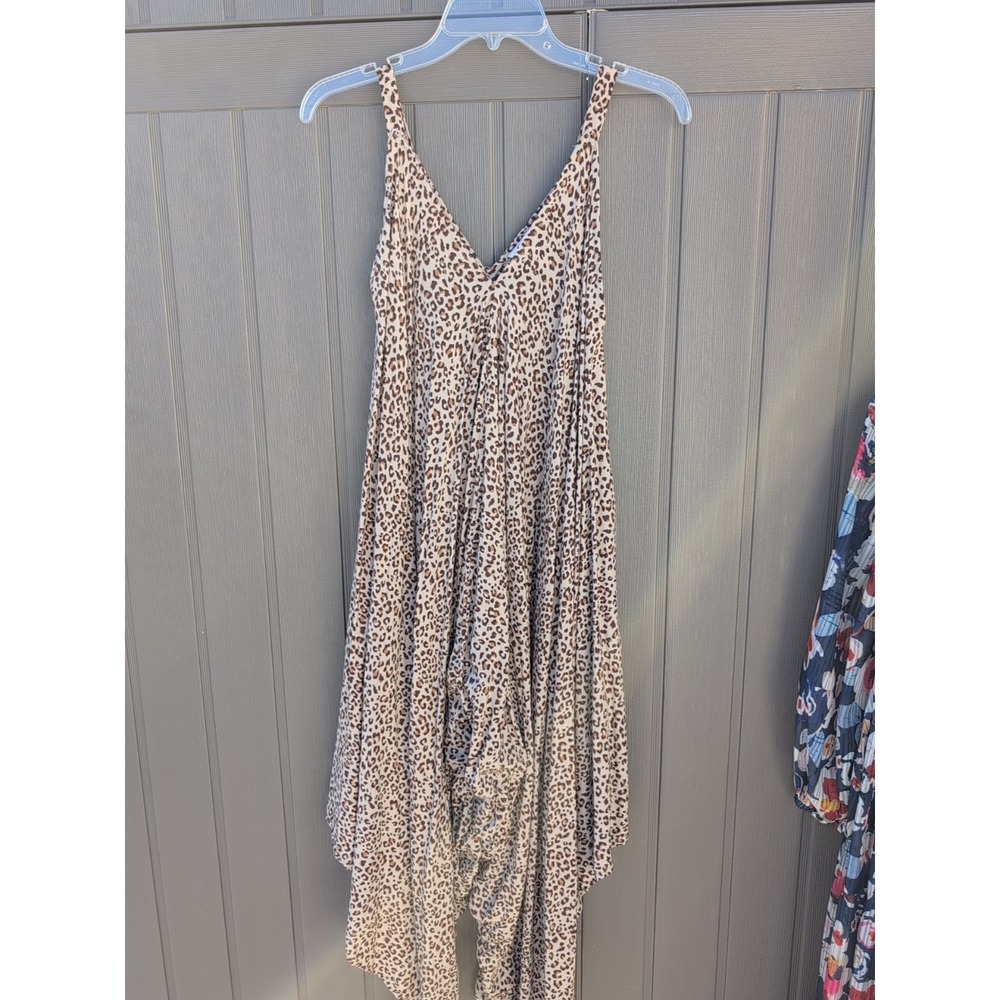 Japna Womens Brown V‎ Neck Leopard Print One Piece Jumpsuit Size Small